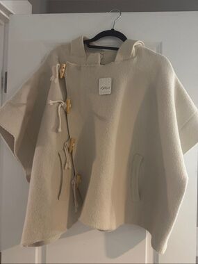 Free People Cream Hooded Poncho with Toggle Closures